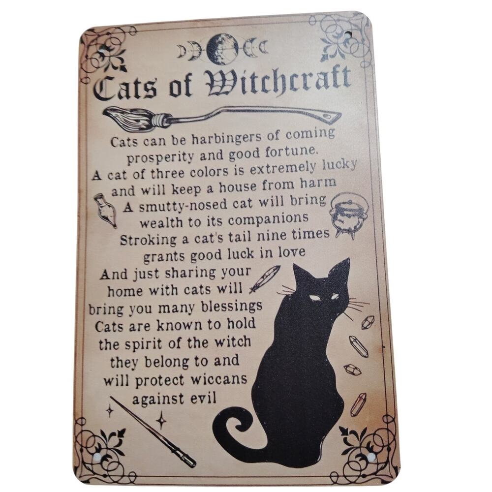 Cats of Witchcraft Retro Tin Sign 12x8 Poster, Occult Lore & Black Cat Symbolism